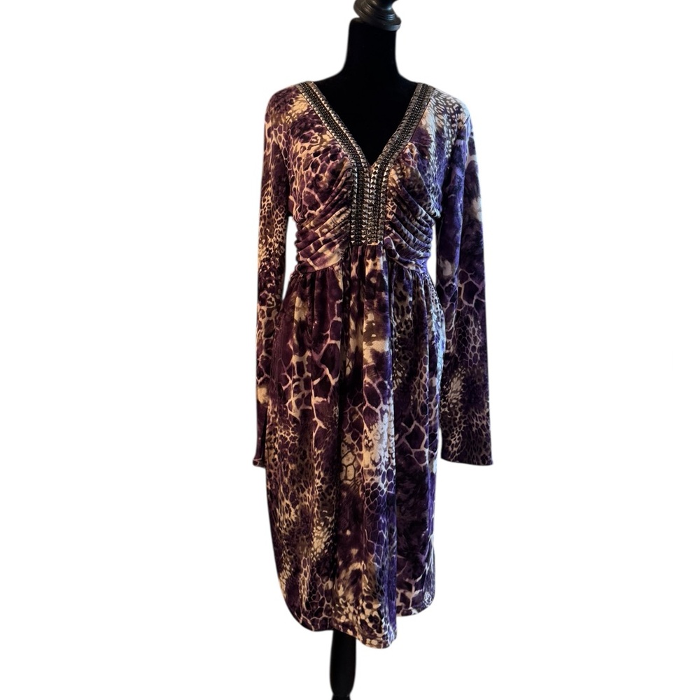 Marc Bouwer‎ Purple Animal Print Long Sleeve Dress